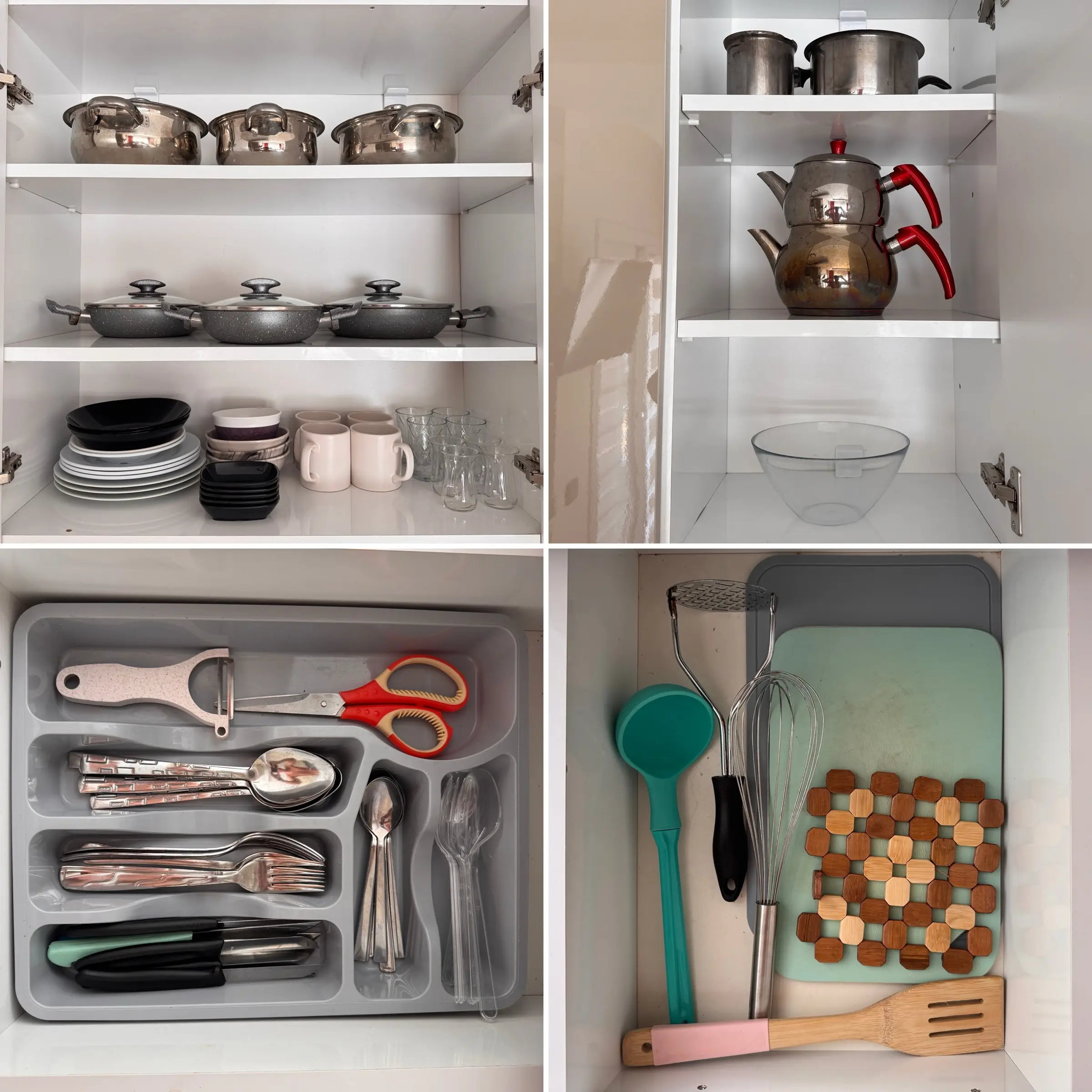 The kitchen cupboards, fully stocked