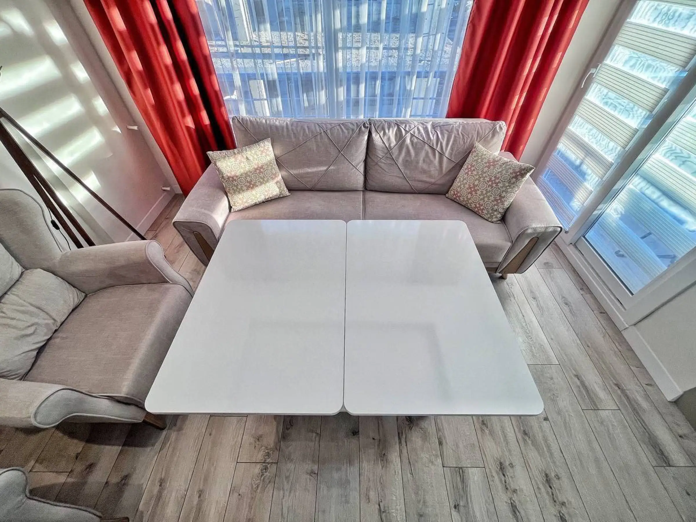 The extendable table opened out for dinner